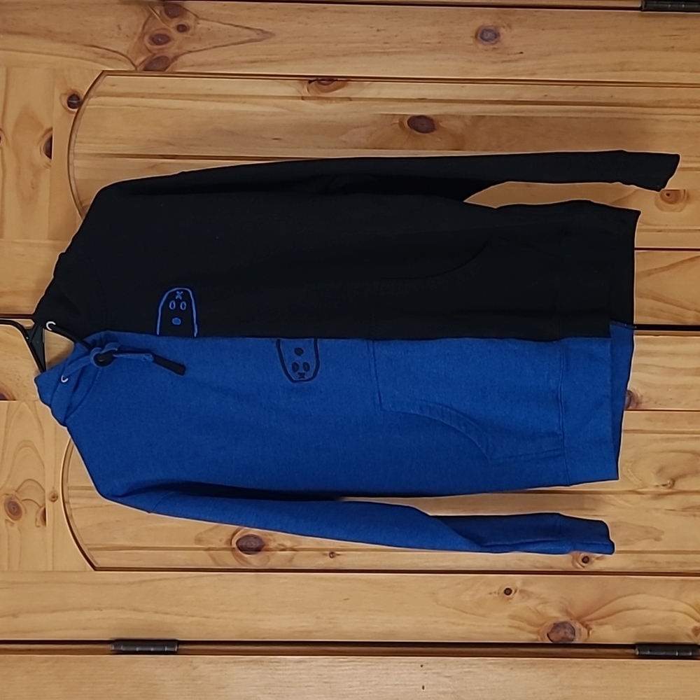 Unxpectd Ghost Logo Men's Split Color Block Hoodie Drawstring Sweatshirt Large L